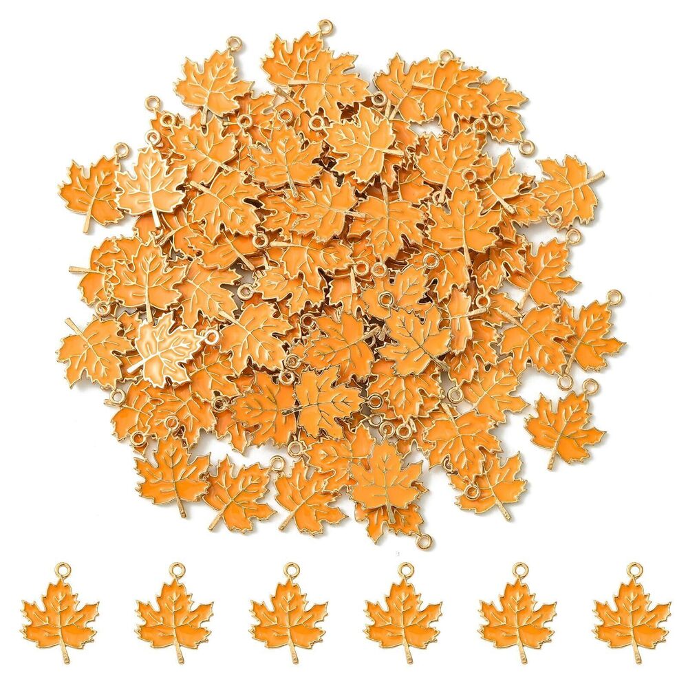 9943 100 Pcs Enamel Small Charms Autumn Maple Leaf Charms for Thanksgiving